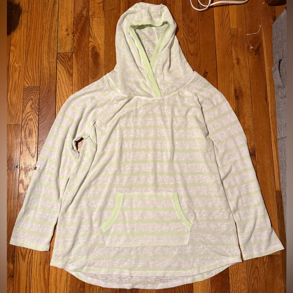 Earth Yoga Lightweight Hoodie Long Sleeve Top XL Green White Striped Organic